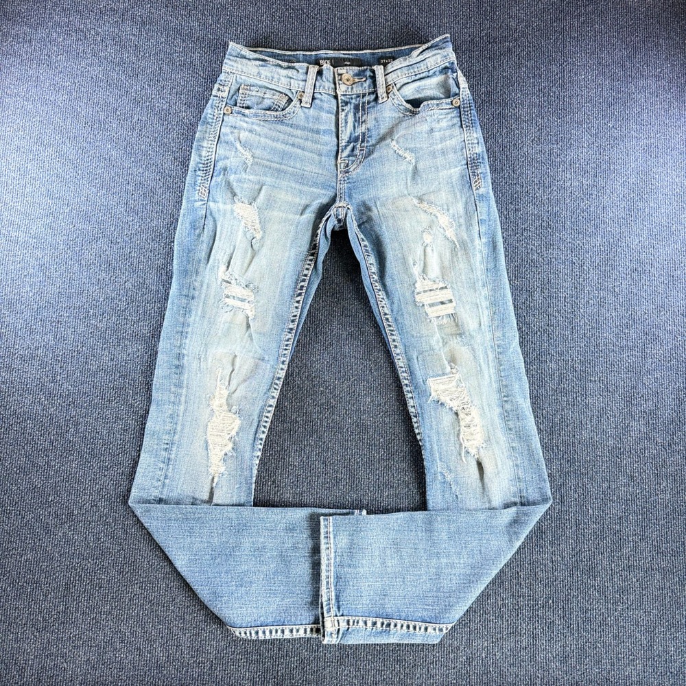 BKE Alec Mens‎ Straight Leg Distressed Jeans Light Wash 27x32 Blue Denim